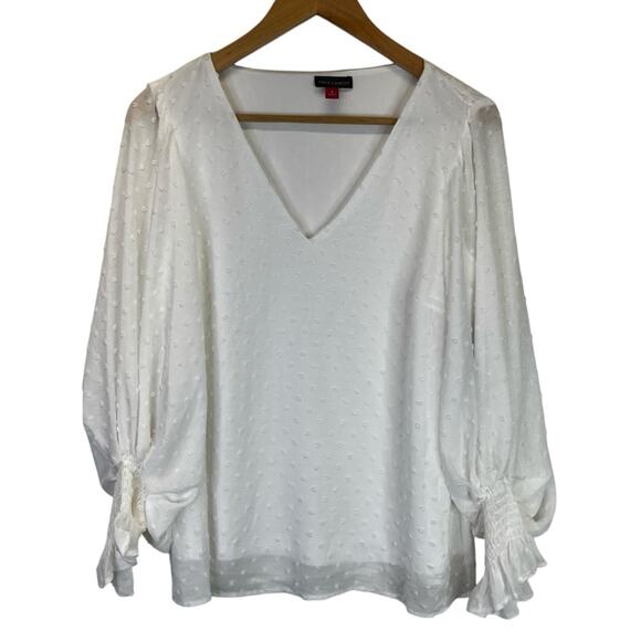 Vince Camuto V-Neck Swiss Dot blouse soft ecru - S - Picture 2 of 12